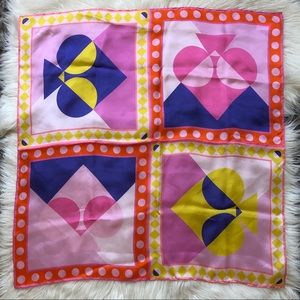 Kate Spade Pink Blue Yellow Square Silk Scarf